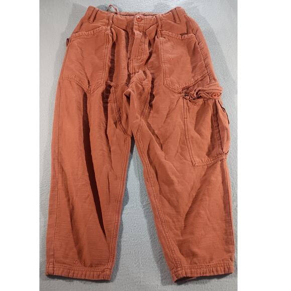 Free People Women’s XS Rust Orange Utility Cargo Pants Slouchy 100% Cotton - Picture 1 of 7